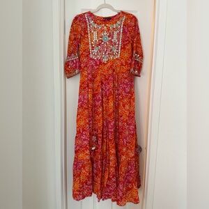 Vibrant Orange and Red Maxi Dress